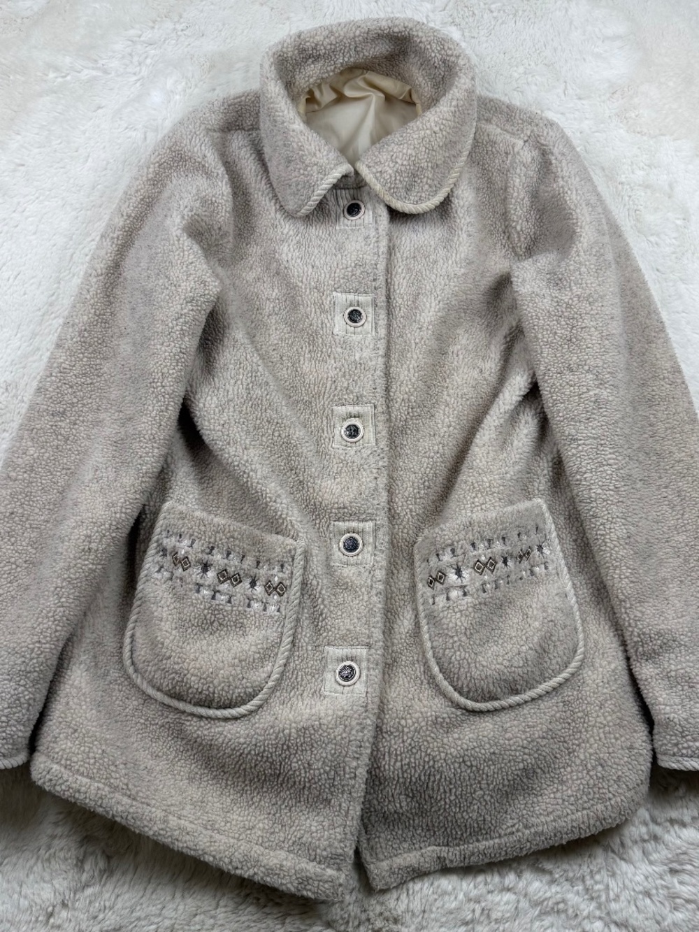 Tudor Court Vintage Reversible Fair Isle Sherpa Teddy Coat Women's Size Medium
